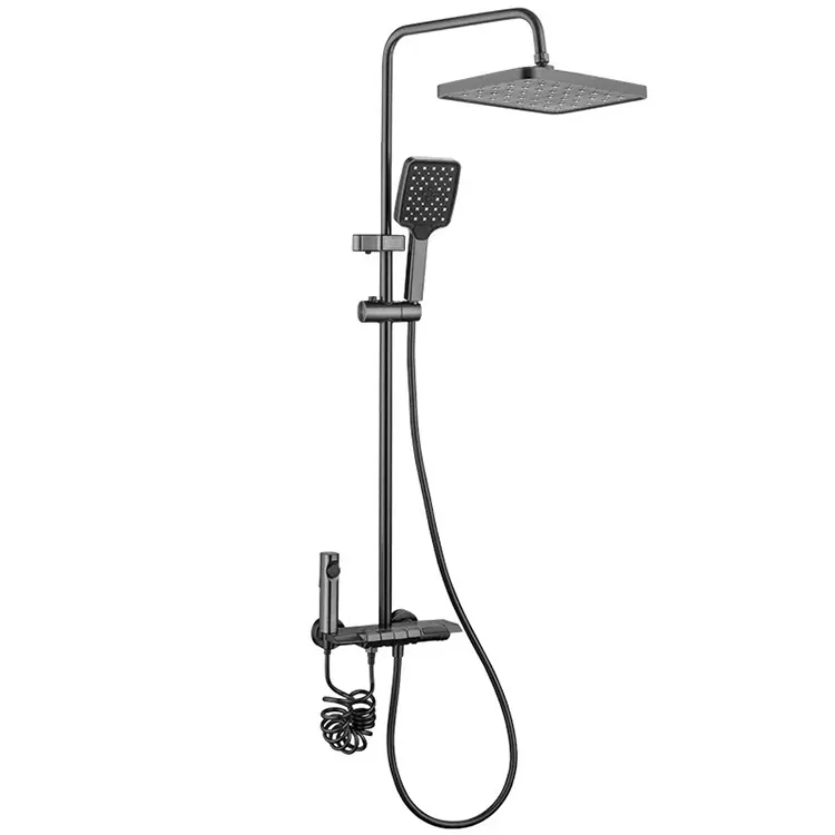 Shower e Ntšo e ka Holimo le Sethunya sa Handheld Handheld Spray Ka Sete ea Li-Nozzles tse Tharo