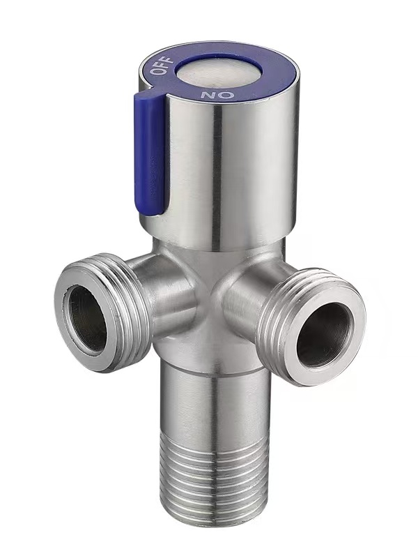 Blue Handle 90 ° Dual Outlet Three-Way Angle Valve