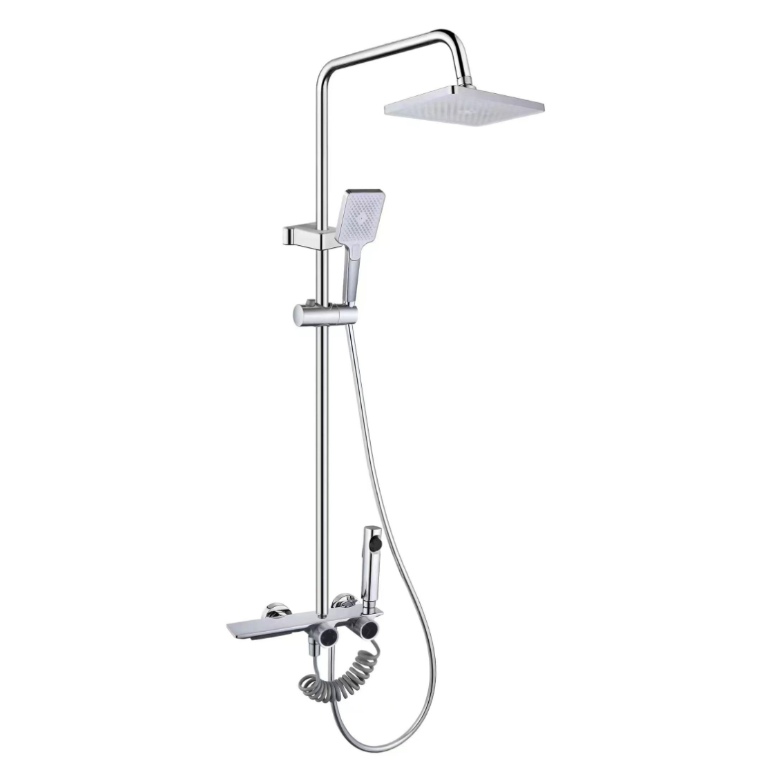 Shower e Khanyang ea Chrome Square Rain Shower e nang le Likotoana tse peli