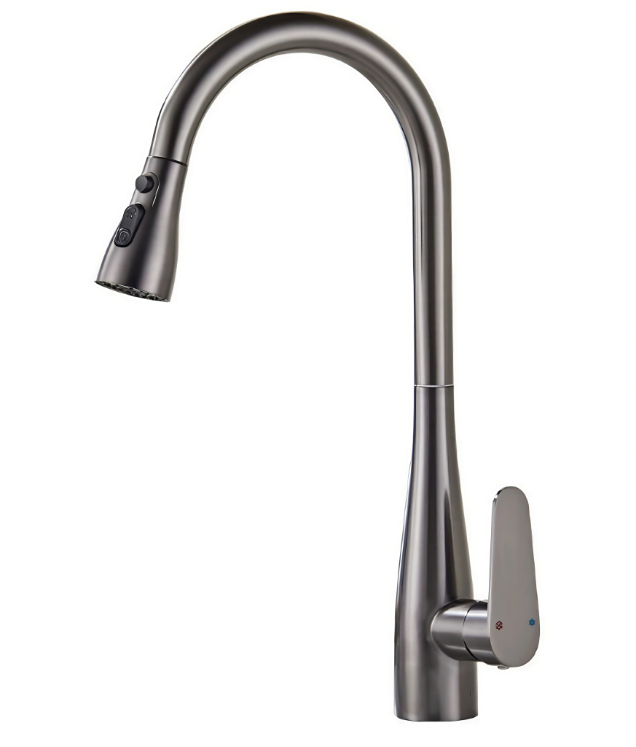 Gunmetal Gray High-Arc Gooseneck Hot And Cold Kitchen Pull-Out Faucet