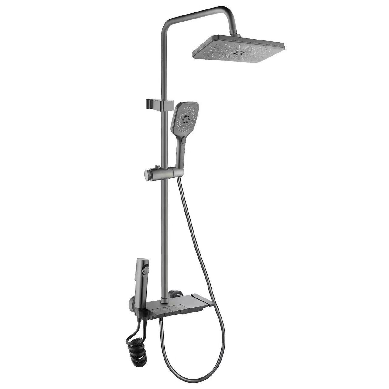 Gunmetal Gray Piano Key Hot and Cold Rain Shower Set with Spray Gun